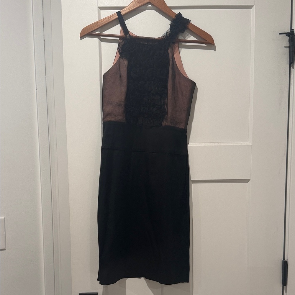 BCBGMaxAzria Black Midi Dress with Ruffle Detail